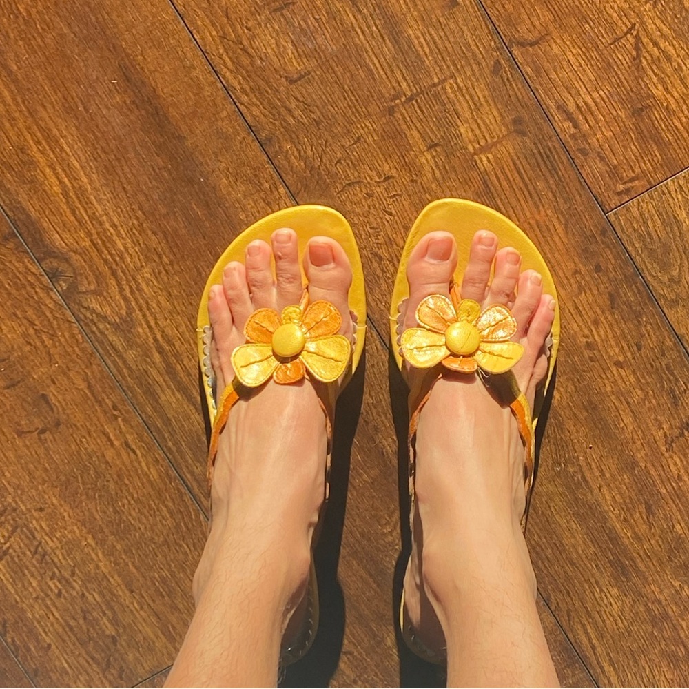 Retro Spring Flower Kitten Heels Yellow Orange Leather